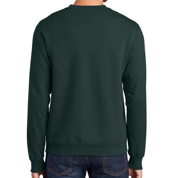 Port & Co Essential Fleece Crewneck Sweatshirt, Dark Green, Back view