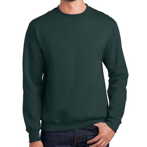 Port & Co Essential Fleece Crewneck Sweatshirt, Dark Green, Front view