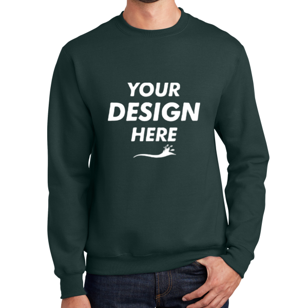 Port & Co Essential Fleece Crewneck Sweatshirt, Dark Green, Front view, Mockup
