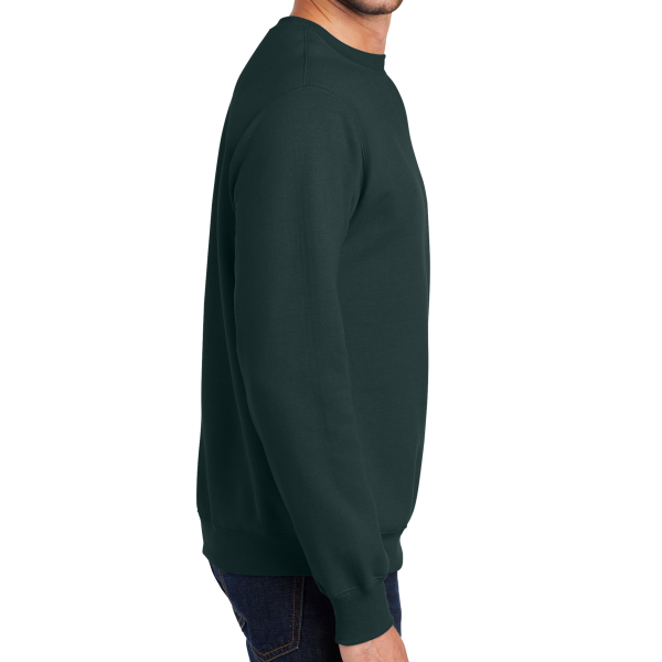 Port & Co Essential Fleece Crewneck Sweatshirt, Dark Green, Right Sleeve view