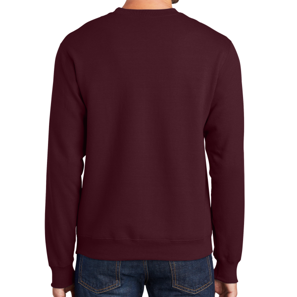 Port & Co Essential Fleece Crewneck Sweatshirt, Maroon, Back view