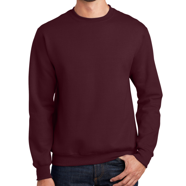 Port & Co Essential Fleece Crewneck Sweatshirt, Maroon, Front view