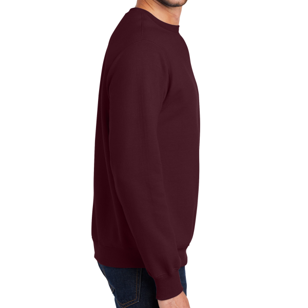 Port & Co Essential Fleece Crewneck Sweatshirt, Maroon, Right Sleeve view