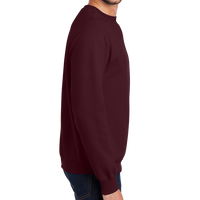 Port & Co Essential Fleece Crewneck Sweatshirt, Maroon, Right Sleeve view