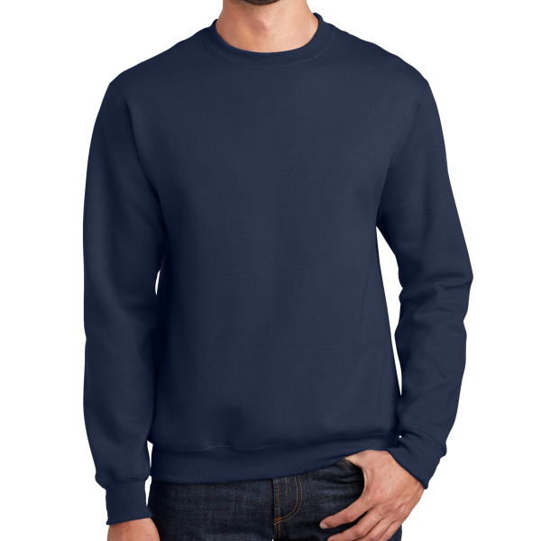 Port & Co Essential Fleece Crewneck Sweatshirt, Navy, Front view