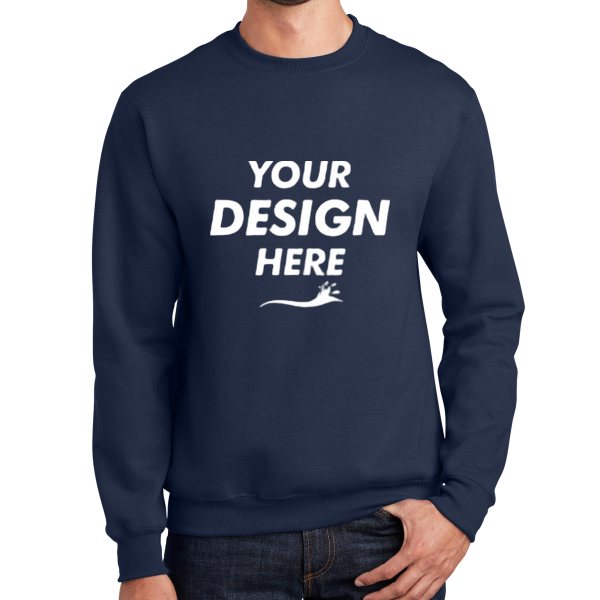 Port & Co Essential Fleece Crewneck Sweatshirt, Navy, Front view, Mockup