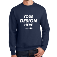 Port & Co Essential Fleece Crewneck Sweatshirt, Navy, Front view, Mockup