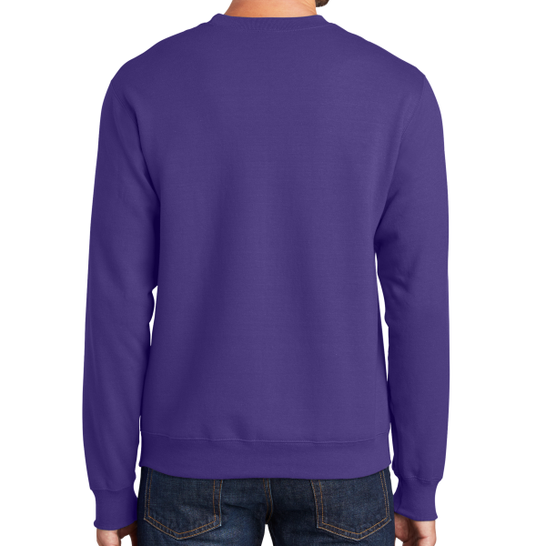 Port & Co Essential Fleece Crewneck Sweatshirt, Purple, Back view
