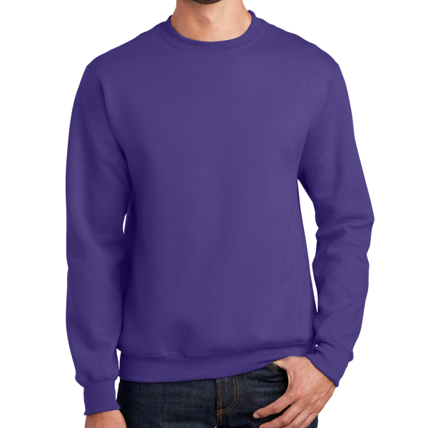 Port & Co Essential Fleece Crewneck Sweatshirt, Purple, Front view