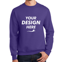 Port & Co Essential Fleece Crewneck Sweatshirt, Purple, Front view, Mockup