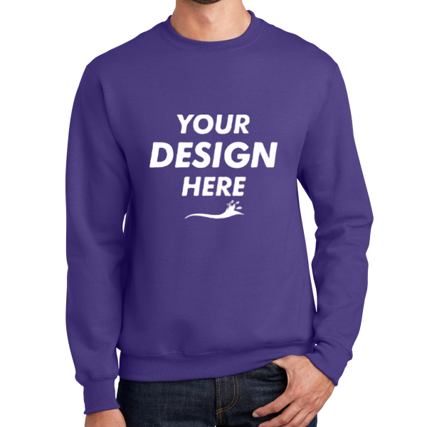 Port & Co Essential Fleece Crewneck Sweatshirt, Purple, Front view, Mockup