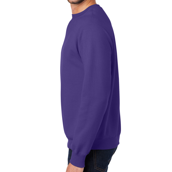 Port & Co Essential Fleece Crewneck Sweatshirt, Purple, Left Sleeve view