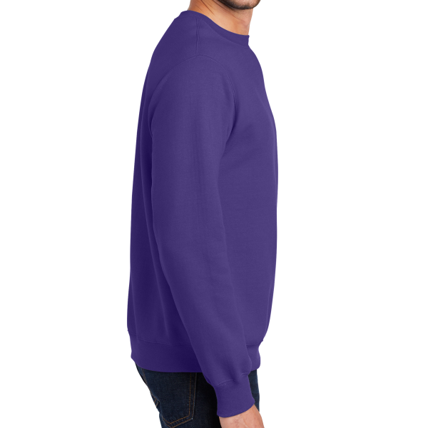Port & Co Essential Fleece Crewneck Sweatshirt, Purple, Right Sleeve view