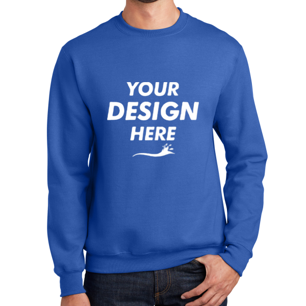 Port & Co Essential Fleece Crewneck Sweatshirt, Royal, Front view, Mockup