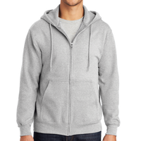 Port & Co Essential Fleece Full Zip Hooded Sweatshirt, Ash, Front view