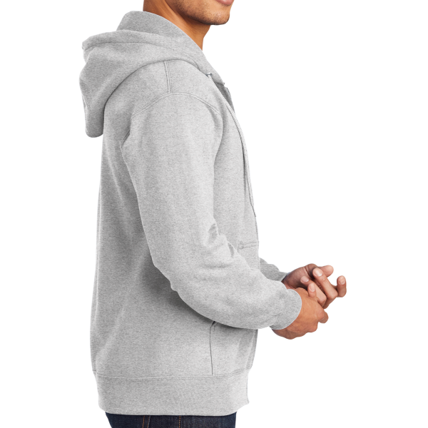 Port & Co Essential Fleece Full Zip Hooded Sweatshirt, Ash, Right Sleeve view