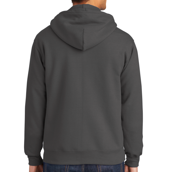 Port & Co Essential Fleece Full Zip Hooded Sweatshirt, Charcoal, Back view