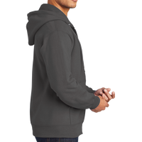 Port & Co Essential Fleece Full Zip Hooded Sweatshirt, Charcoal, Right Sleeve view