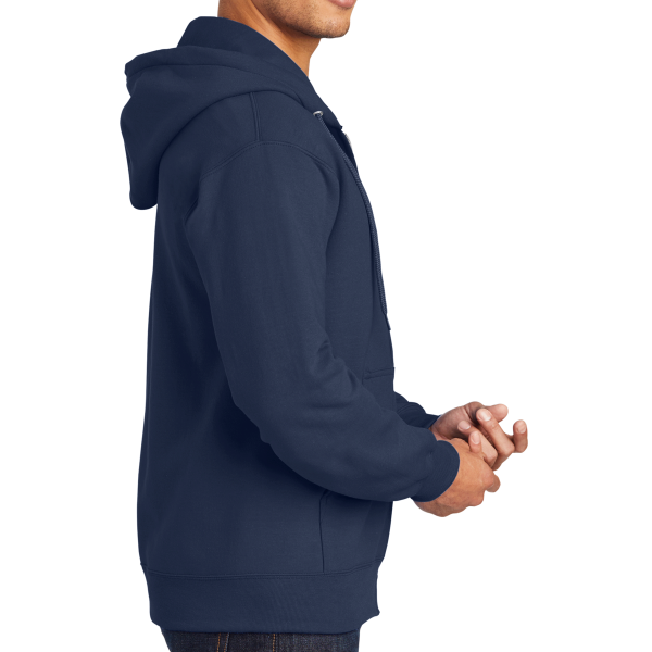Port & Co Essential Fleece Full Zip Hooded Sweatshirt, Navy, Right Sleeve view