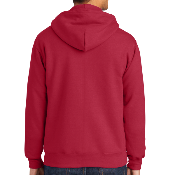 Port & Co Essential Fleece Full Zip Hooded Sweatshirt, Red, Back view