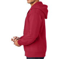 Port & Co Essential Fleece Full Zip Hooded Sweatshirt, Red, Left Sleeve view