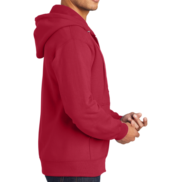 Port & Co Essential Fleece Full Zip Hooded Sweatshirt, Red, Right Sleeve view