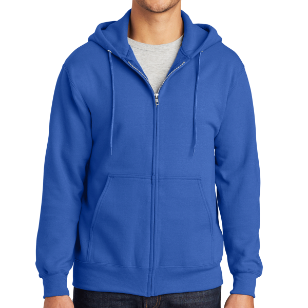 Port & Co Essential Fleece Full Zip Hooded Sweatshirt, Royal, Front view
