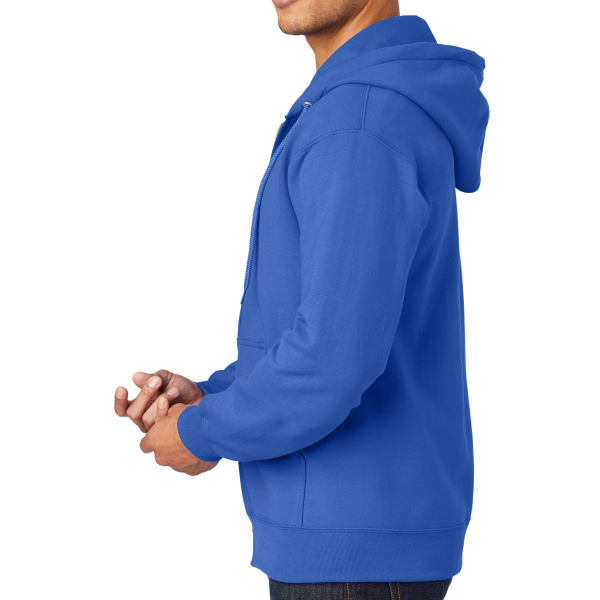 Port & Co Essential Fleece Full Zip Hooded Sweatshirt, Royal, Left Sleeve view