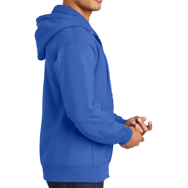 Port & Co Essential Fleece Full Zip Hooded Sweatshirt, Royal, Right Sleeve view