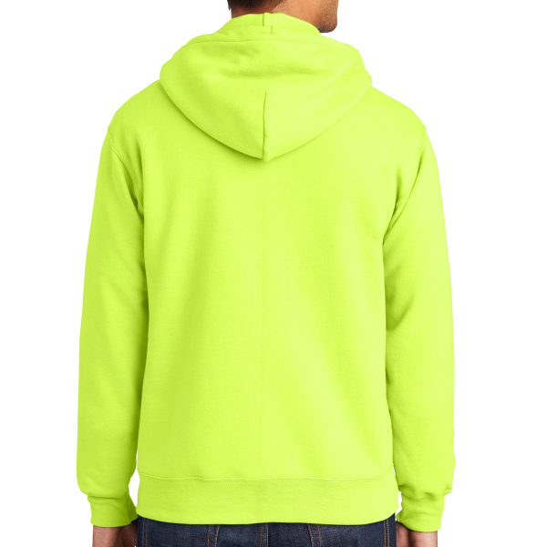 Port & Co Essential Fleece Full Zip Hooded Sweatshirt, Safety Green, Back view