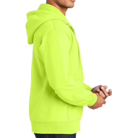 Port & Co Essential Fleece Full Zip Hooded Sweatshirt, Safety Green, Right Sleeve view
