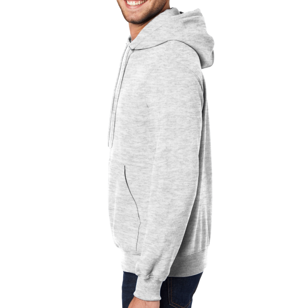 Port & Co Essential Fleece Pullover Hooded Sweatshirt, Ash, Left Sleeve view
