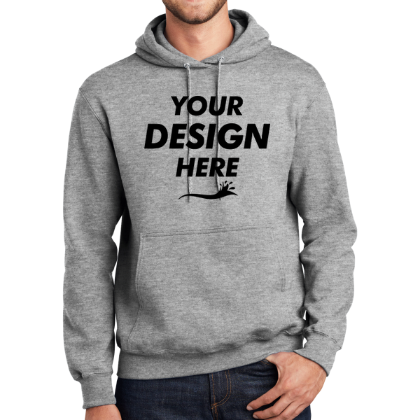 Port & Co Essential Fleece Pullover Hooded Sweatshirt, Athletic Heather, Front view, Mockup