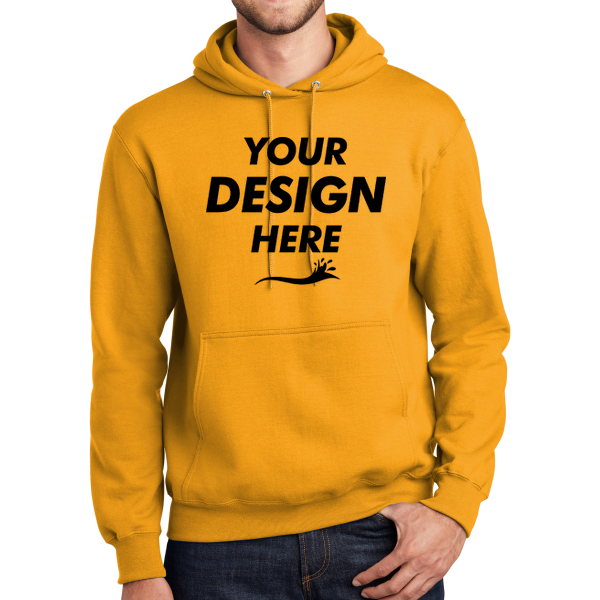 Port & Co Essential Fleece Pullover Hooded Sweatshirt, Gold, Front view, Mockup
