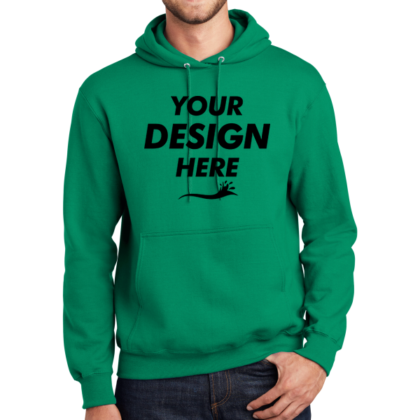 Port & Co Essential Fleece Pullover Hooded Sweatshirt, Kelly, Front view, Mockup