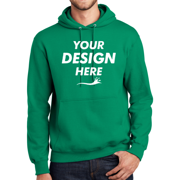 Port & Co Essential Fleece Pullover Hooded Sweatshirt, Kelly Green, Front view, Mockup