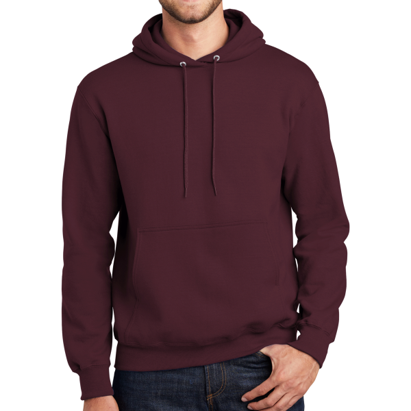 Port & Co Essential Fleece Pullover Hooded Sweatshirt, Maroon, Front view