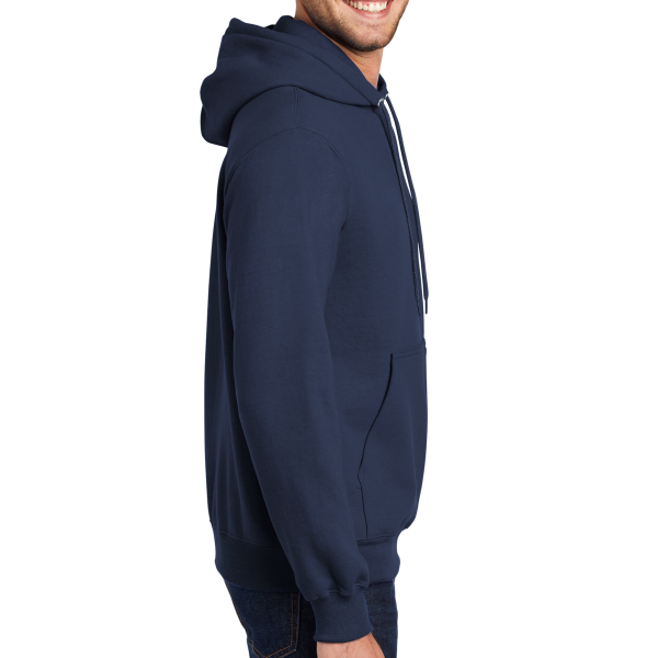 Port & Co Essential Fleece Pullover Hooded Sweatshirt, Navy, Right Sleeve view