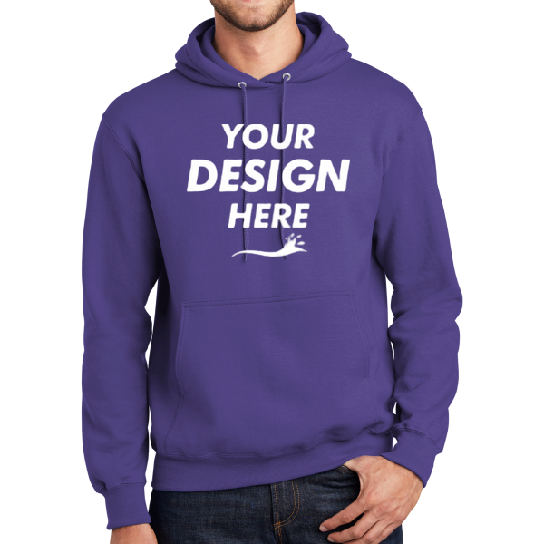 Port & Co Essential Fleece Pullover Hooded Sweatshirt, Purple, Front view, Mockup