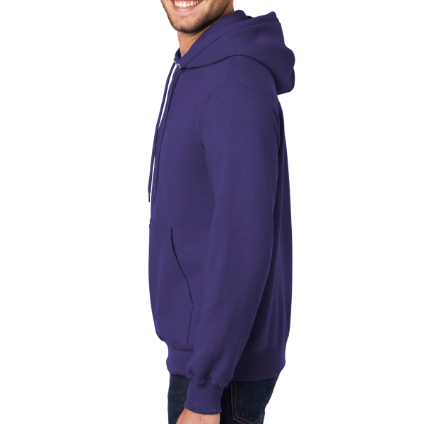 Port & Co Essential Fleece Pullover Hooded Sweatshirt, Purple, Left Sleeve view