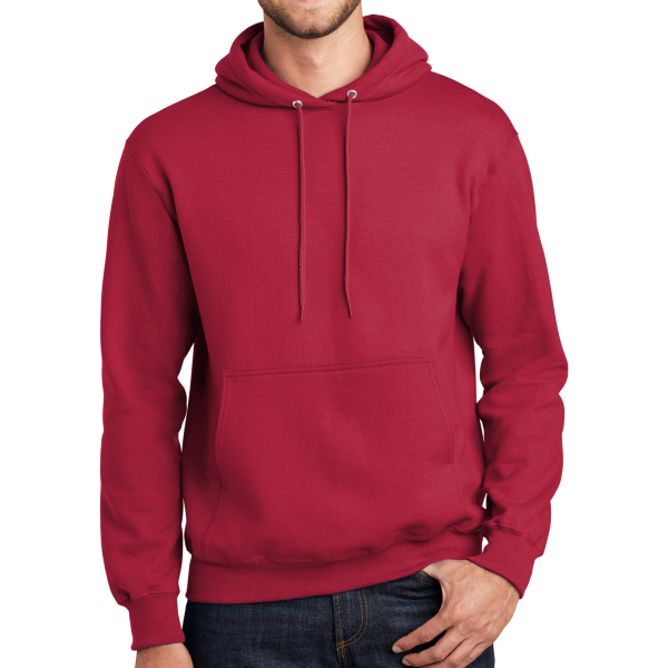Port & Co Essential Fleece Pullover Hooded Sweatshirt, Red, Front view