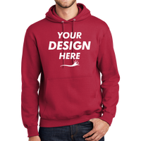 Port & Co Essential Fleece Pullover Hooded Sweatshirt, Red, Front view, Mockup
