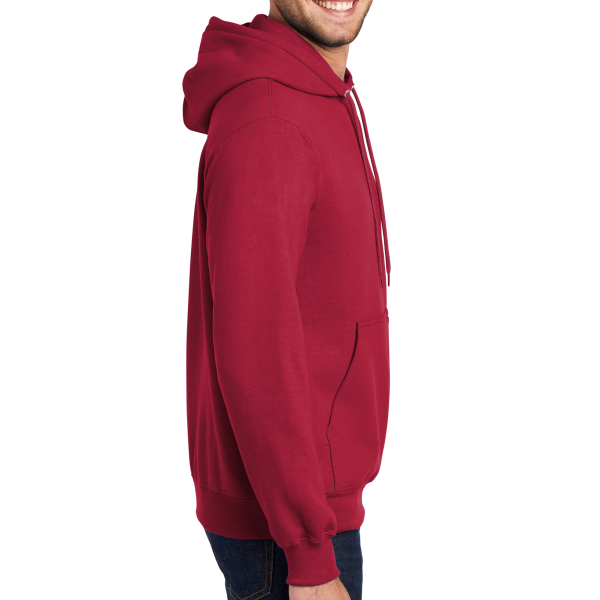 Port & Co Essential Fleece Pullover Hooded Sweatshirt, Red, Right Sleeve view