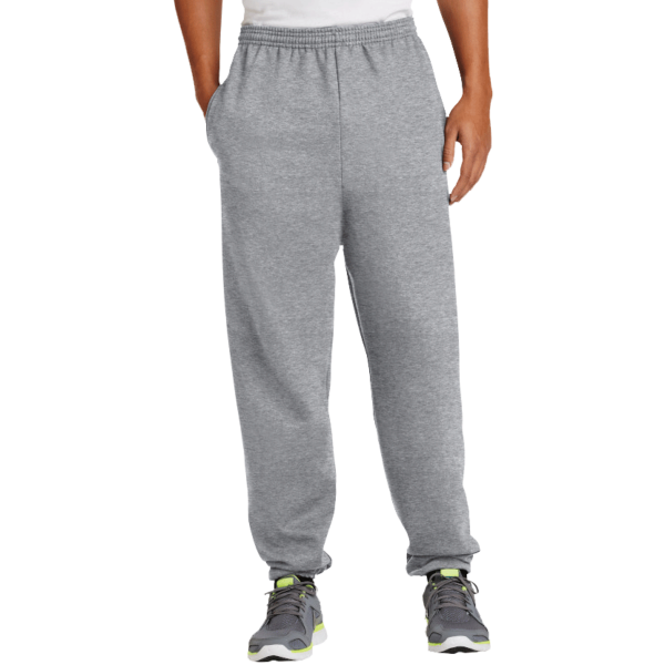 Port & Co Essential Fleece Sweatpant with Pockets, Athletic Heather, Front view