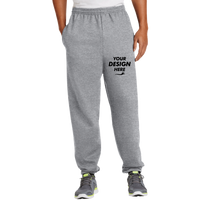 Port & Co Essential Fleece Sweatpant with Pockets, Athletic Heather, Front view, Mockup