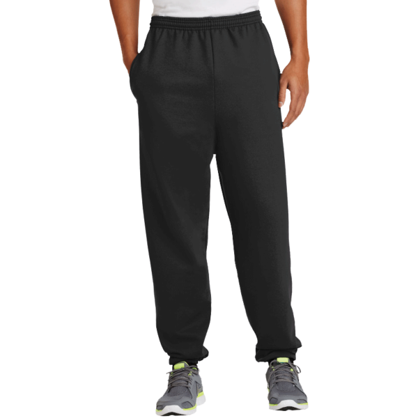 Port & Co Essential Fleece Sweatpant with Pockets, Jet Black, Front view