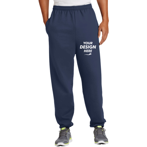 Port & Co Essential Fleece Sweatpant with Pockets, Navy, Front view, Mockup