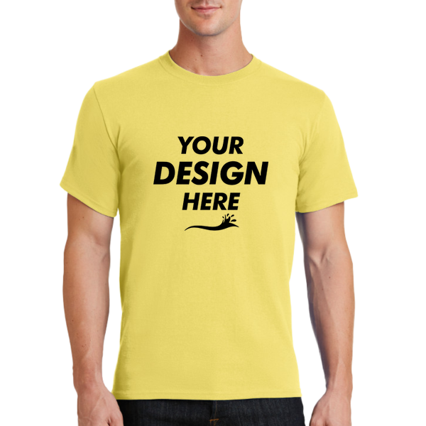 Port & Co Essential Tee, Yellow, Front view, Mockup