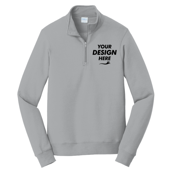 Port & Co Fan Favorite Fleece 1/4 Zip Pullover Sweatshirt, Athletic Heather, Front view, Mockup