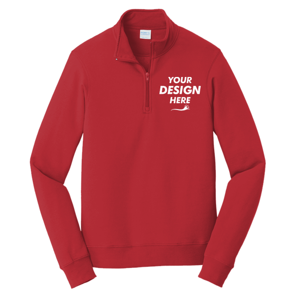 Port & Co Fan Favorite Fleece 1/4 Zip Pullover Sweatshirt, Bright Red, Front view, Mockup